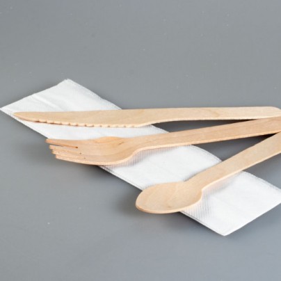COUVERTS BOIS + SERVIETTE 4 EN 1 - LOT DE 50 SACHETS