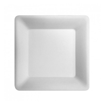 ASSIETTES PLATES CARRÉES ÉCOLOGIQUES EN FIBRE DE CANNE A SUCRE LOT DE 50